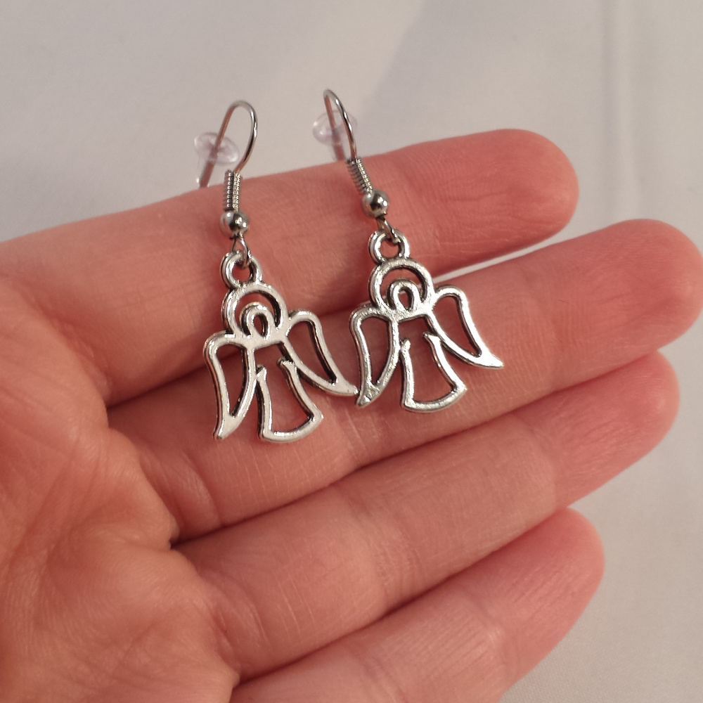Silver Singing Angel Earrings Hypoallergenic Hooks